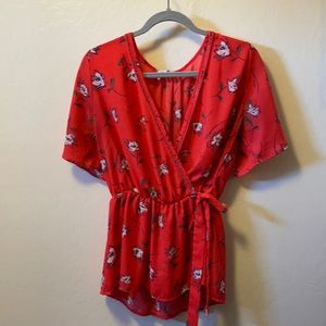 Flowy Corral Wrap Blouse